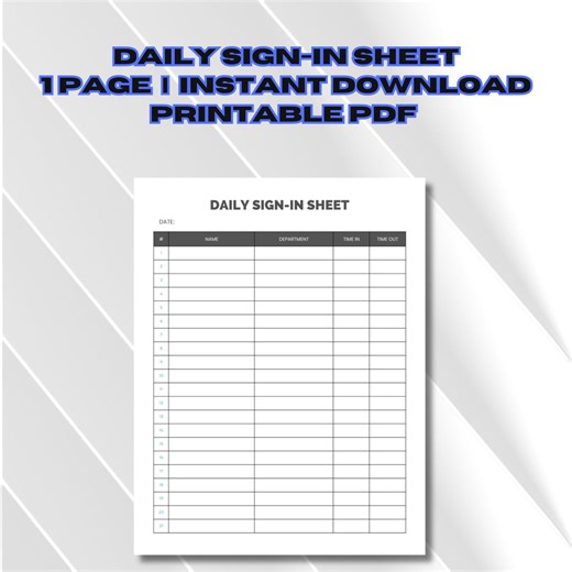 Daily Sign-in Sheet, Digital Work Sign in Sheet, Printable Workplace Sign In, 1 Page Job Sign In, Work Check in Page, Sign-in Template PDF - Etsy Australia