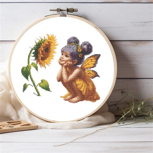 Enchanting Sunflower Fairy Cross Stitch Pattern - Easy Garden Design for Magical Embroidery Art - Etsy UK