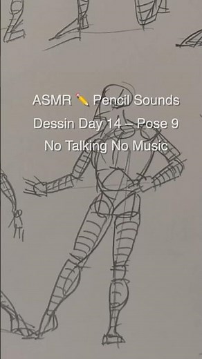 ASMR ✏️ Pencil Sounds | Dessin Day 14 – Pose 09 | No Talking No Music #asmr #drawing #pencilportrsit