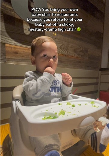 POV: You bring your own baby chair to restaurants because you refuse to let your baby eat off a sticky, mystery-crumb high chair 🤢✨ This Ingenuity baby chair straps right onto the table, folds up for easy travel, and gives me peace of mind every time we eat out. Clean, compact, and mom-approved ✔️ #MomHack #CleanBaby #RestaurantMom #BabyEssentials #MomLife @Ingenuity