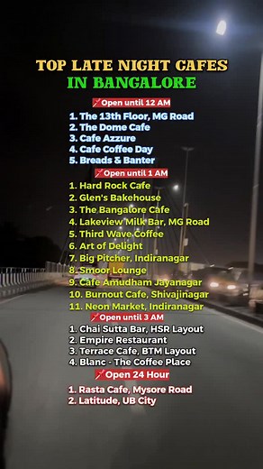 Top Late Night Cafes in Bangalore ❤️ . . . . [ best places, bangalore, bengaluru, best area, with friends, with family, for couple, cafes, cafes in Bangalore, night life, best cafes in Bangalore, night life, best late night , things to do, night life, night clubs, explore in night] #bangalore #bengaluru #cafe #nightout #nightlife #explorebangalore #nightcity #latenight #cafes #brewery #thingstodo #placestovisit #koramangala #churchstreet #cafelife#fyp | Mr Shahnawaz