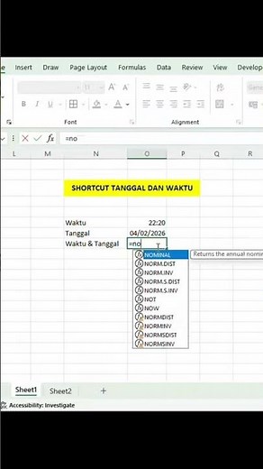 SHORTCUT CARA MEMBUAT WAKTU, TANGGAL, DAN WAKTU DAN TANGGAL OTOMATIS DI MICROSOFT EXCEL