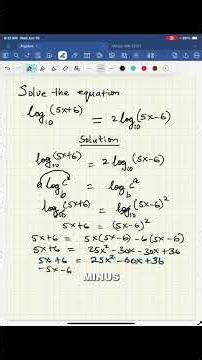 Solve log₁₀(5x + 6) = 2 log₁₀(5x − 6) | Logarithm Equation Explained