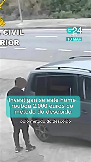 👮‍♂️ CALDAS DE REIS Investigan se un home puido roubar máis de 2.000 euros co método do descoido Toda a información, en G24.gal e G24play.gal A Garda Civil investiga un veciño de Pontevedra, de 44 anos de idade, como suposto autor dun delito de furto, ao levar máis de 2.300 euros en efectivo dunha empresa de Caldas de Reis. Segundo informa a Benemérita, os feitos ocorreron nunha empresa de fabricación de subministracións industriais o pasado 10 de febreiro. O autor, utilizando a técnica do desc