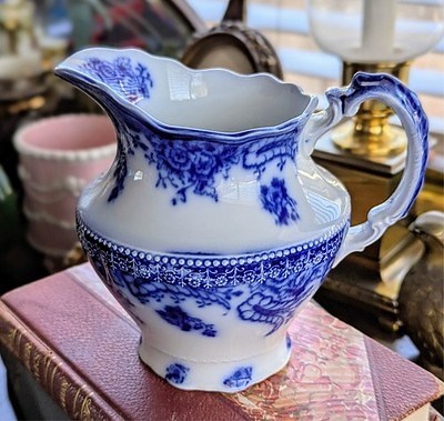 Antique Flow Blue Creamer: W.H. Grindley Ashburton Embossed Jug | eBay