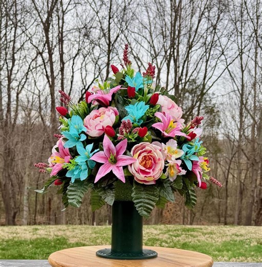 Pink, Teal and Red Cemetery Vase, Vase, Memorial Cemetery Vase, Memorial Flowers, Memorial Day Cemetery Vase, Sympathy Vase Flowers - Etsy