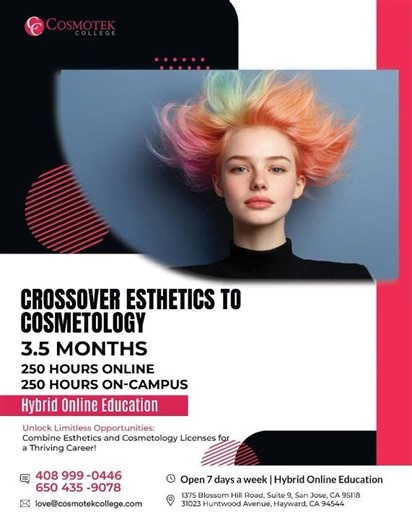 Cosmotek Crossover: 3.5-month Esthetics to Cosmetology hybrid program. Enroll now!