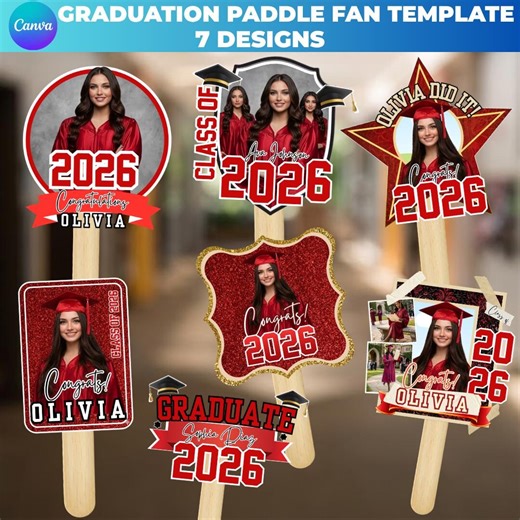 Graduation Fan Template Class of 2026 Canva Editable Big Head on a Stick Face Cutout - Etsy