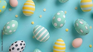 Colorful Easter eggs and spring flowers depict the concept of Easter vacation and spring break. Vibrant colors in a lively 3D animated illustration