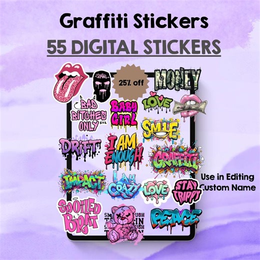 Graffiti Stickers Pack – 55 Digital Stickers PNG & SVG - Etsy