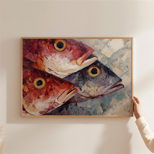 Colorful Fish Wall Art Digital Download – Abstract Coastal Fish Art Print, Ocean Nautical Decor, Textured Look Painting - Etsy