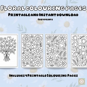 Floral Coloring Pages | 4 Printable Flower Sheets (digital Download) - Etsy Australia