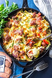 Keto Cheesy Cabbage Sausage Skillet 🥘