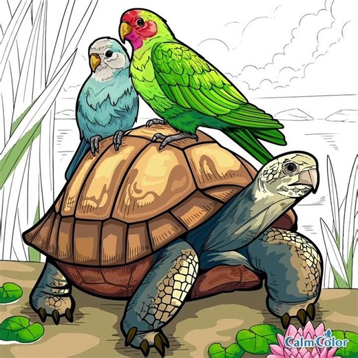 Parrot's Turtle Adventure: Digital Art 🌴🐢
