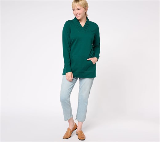 Denim & Co. Active Regular French Terry Pleated V-Neck Tunic - QVC.com