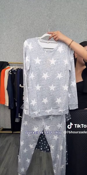 Womens Star Print Jogger Pajama Sets Long Sleeve Sleepwear Round Neck Nightwear Soft Pjs Lounge Sets with Pockets for Home & Outer Layering