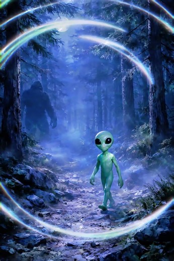 💜👽 Cosmic Calm - Alien Strolling in Woods with Bigfoot Buddy Watching.
