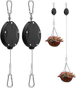 Retractable Hanging Plant Pulley - 63" Adjustable Stainless Steel Rope Hook for Hanging Pots, Bird Feeders & Storage | Heavy Duty 33lb Capacity, Rustproof Indoor/Outdoor Use