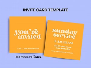 Modern Editable Church Invite Card You're Invited Canva Template 4x4 - Etsy