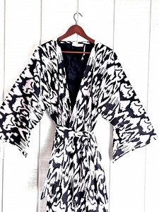 Black & White Ikat Kimono Robe, Natural Fabric Lounge Robe, Ecofriendly Bath Robe for Men, V Day Gift Resort, Modern Wrap Robe With Belt - Etsy
