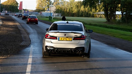 BMW F90 nearly slips during hard acceleration on public road