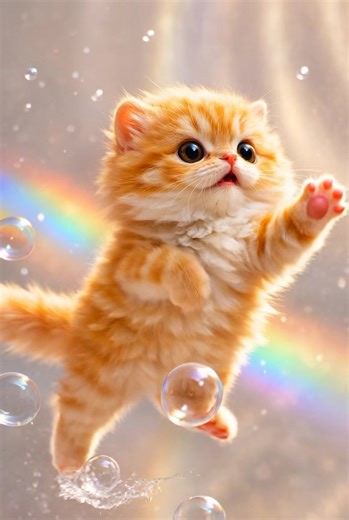 Adorable Kitty Swimming in Water