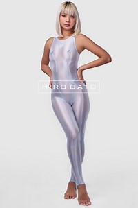 Sheer Nylon Unitard Ice Blue Transparent Spandex - Hiro Gato