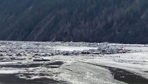 Ice breaks on the Yukon River by Dawson City