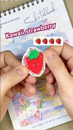 Kawaii strawberry sticker | How to draw & make a sticker #cutestickers