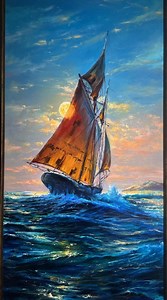Seascape Oil Painting With Sailing Yacht Painting - Etsy Canada