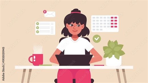 Remote work. A female freelancer or remote employee works on a laptop from home. Planning; tasks, and responding to emails