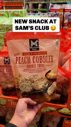 3.1K views · 186 reactions |  NEW Mini Peach Cobbler Cookie Thins at Sam’s Club! Crunchy cookies with real peach pieces, cinnamon spice, and drizzled with a creamy icing…these sound INCREDIBLE! 襤 #samsclub | Sam's Club Favorites | Facebook