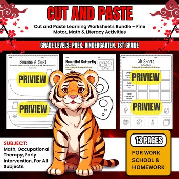 Cut and Paste Learning Worksheets Fine Motor Math & Literacy Activities January