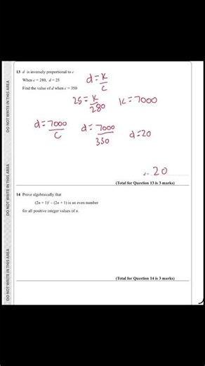 GCSE maths inverse proportion and proof question #maths #exam #mathshorts