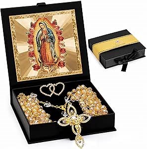 FUNPAR Lazo Para Boda Catolica, Crystal Wedding Lasso for Ceremony Catholic, Lazo De Bodas Para Los Novios, Wedding Crystal Rosary Gift(Gold)