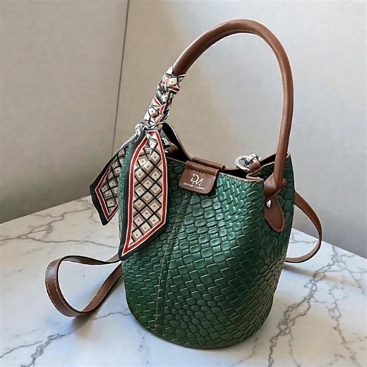 Chic Woven Leather Bucket Bag With Silk Scarf – Multiple Color Options - Etsy Canada