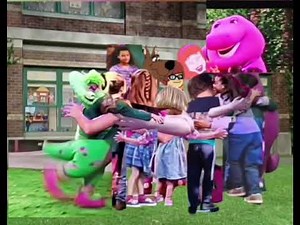 Joel and His Friends group hugging Barney and Friends At Universal Studios Orlando In 2019