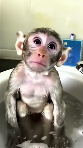 Baby Monkey’s First Bath and Smiles! ❤️ Funny Monkey Bibi #monkeylover #bibi
