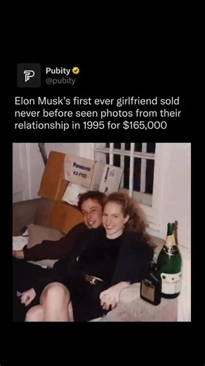 Pubity on Instagram: "In 1995, Elon Musk’s first girlfriend sold a collection of never-before-seen photos from their relationship at auction, with the sale totaling $165,000. The images showed Musk during his college years, long before he became one of the most influential figures in modern technology. The collection also included handwritten notes and personal gifts exchanged while they were both studying at the University of Pennsylvania, offering a rare glimpse into his life before Silicon Va