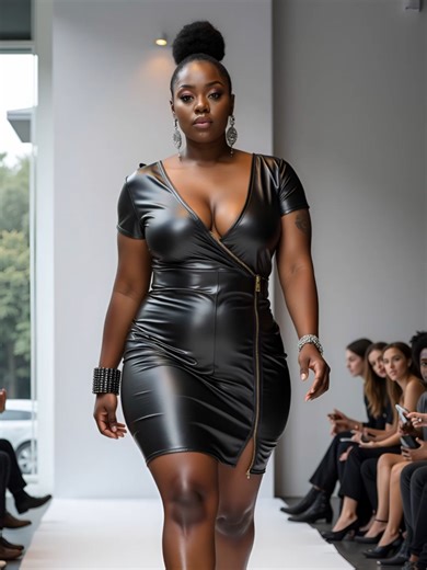 Bold Shine: The Ultimate Plus Size Black Latex Mini Dress
