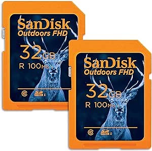 SanDisk 32GB 2-Pack Outdoors FHD SDHC UHS-I Memory Card (2x32GB)- Up to 100MB/s, C10, Trail Camera SD Card - SDSDUNR-032G-GN6V2