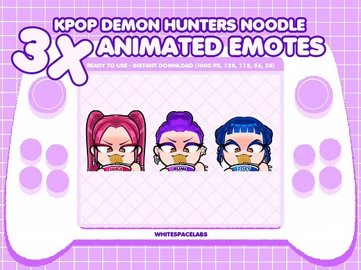 Kpop Demon Hunters Animated Emotes – Noodle Eating GIF Set of Huntrix Mira, Rumi & Zoey - Etsy