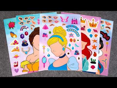 DISNEY PRINCESS Face Stickers Book 👑 Mix & Match Ariel, Snow White, Rapunzel | ASMR Paper DIY