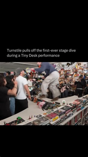 Pop History Book on Instagram: "Turnstile pulled off Tiny Desk’s first-ever stage dive during their live performance of “BIRDS” (🎥: NPR) - #music #viral #tinydesk #band"