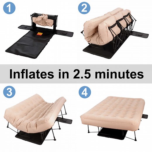 EZ Air Bed Self-Inflating Queen Size Air Mattress with Built-in Frame, Pump and Wheeled Case