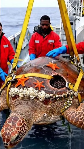 Rescue of a turtle with a huge wound and marine parasites 🐢🩺🌊 4k #Wildlife #AnimalRescue #ai