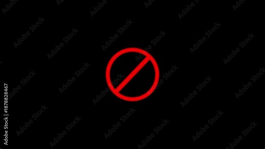 Prohibition symbol icon animation restricted access warning. Forbidden sign indicator for blocked action and denied permission. No entry notification icon for security and safety interface.