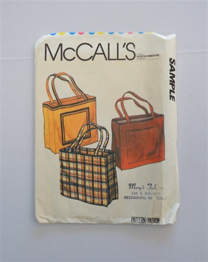 Vintage 1980s Mccall's Sewing Pattern, Set of Tote Bags With Patch Pockets - Etsy Canada