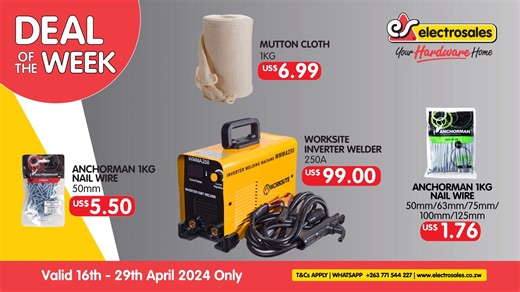 Tuesday is here! This means that with our new DEAL OF THE WEEK, you get to SAVE. Take advantage of these fantastic deals on a range of power supplies! We have everything you need to fit every project and budget, from screws to inverter welders and everything in between. All pricing valid until Monday 29th April 2024 or while stocks last. For Quotes & Enquiries WhatsApp our friendly Call Centre Agents on 263 771 544 227 View product catalogue – www.electrosales.co.zw #Electrosales #DOTW #YourDepe