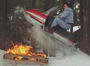 Dude Wearing All-Denim 'Canadian Tuxedo' And Jumping His '79 Yamaha Snowmobile DEFINITELY Gets Laid